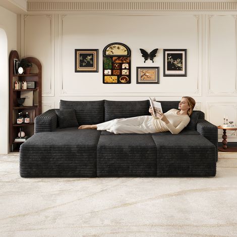 Moderne, minimalistische Eckcouch mit Wolkenmuster, Höhe 241 cm, tiefe Sitzfläche, montagefrei, schwarze Farbe, ideal für das Wohnzimmer (1/5)