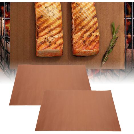 Tapis de barbecue en téflon 40 x 33 cm, antiadhésif, résistant aux hautes températures, pour barbecue en extérieur. (1/5)