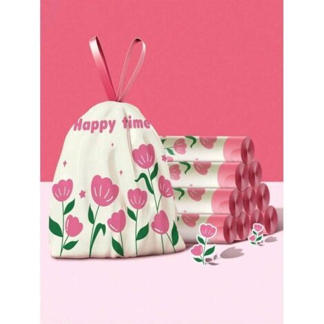 BUNTHAUS 120 sacs poubelle 45x50 cm, épais et étanches, motif tulipe créatif, 8 rouleaux de 15 sacs, pour poubelle ≤17 L