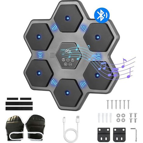 Boxmaschine Music Boxing Machine, Elektronische Musik Boxmaschine, PU-Wandbox-Trainingsgerät mit Boxhandschuhen, LED-Boxpad, Bluetooth, Lichter Im Rhythmus der Musik.(2 Mode, 45x45x5 cm)