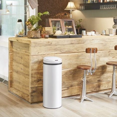 Poubelle automatique 30 l. Blanche en inox Couvercle rapide (1/5)
