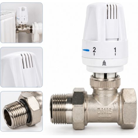 1 pc Robinet Thermostatique Droit Complet en Laiton Nickele DN15 (1/2) Corps et Tete Filete Interieur-Exterieur pour Radiateur (1/5)