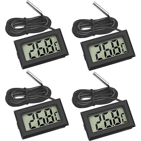 Mini thermomètre numérique LCD avec sonde externe étanche, adapté aux réfrigérateurs, congélateurs, aquariums (4x Noir) (1/5)