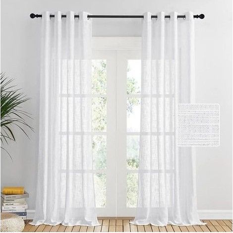 2PCS 140240cm Décoration de Fenêtre Voile en Lin Motif de Croix avec Oeillet Métal Draperies Souple pour Fenêtre Salon & Hôtel (1/4)