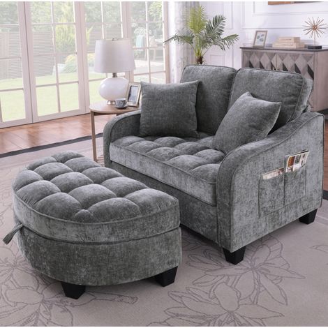 Canapé convertible 132x129x93 cm en bois et tissu gris foncé, avec rangement pour salon FloraGrace (1/5)