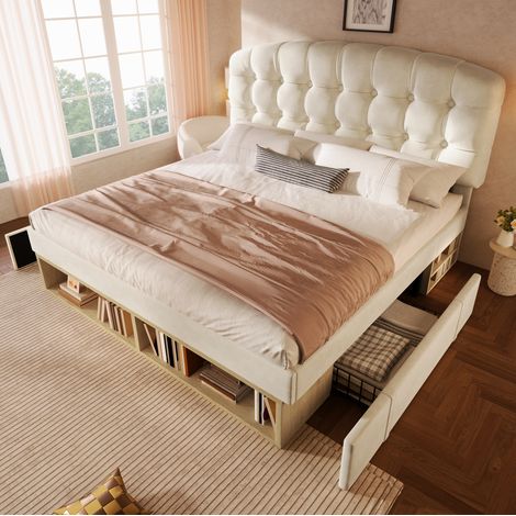Cama dormitorio con almacenamiento y cabecero ajustable HAVRYA (1/5)
