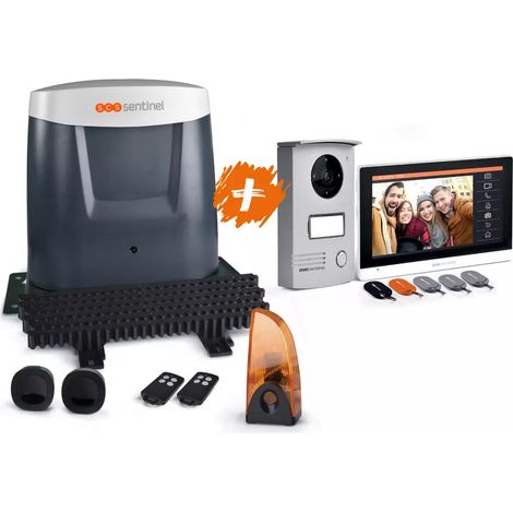 Scs Sentinel – Kit motorisation portail coulissant OpenGate 3 – 24V – Charge max 500 kg – Longueur max 5 m – Visiophone filaire avec écran tactile 7''