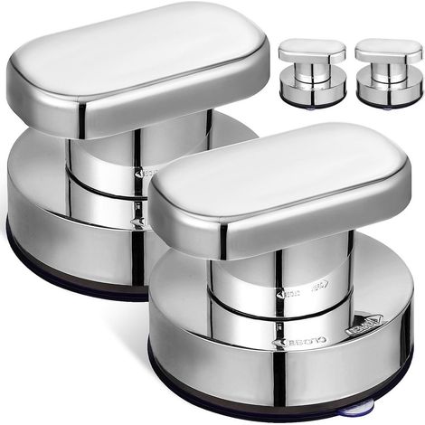 Set di 4 maniglie a ventosa, ideali per porte doccia in vetro. Installazione senza foratura. Adatte per bagni, armadi e porte scorrevoli per patio. Forte potere ventosa. Dimensioni: 62 x 50 mm. Colore (1/5)
