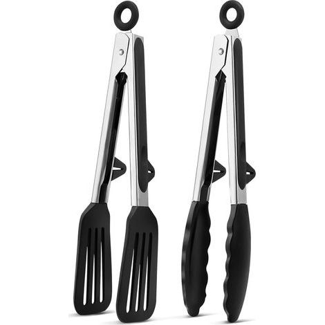 Set aus 2 Silikon-Küchenzangen für den Grill, hergestellt aus lebensmittelechtem Edelstahl, hitzebeständig (250°C) – Ideal für Salate, Kochen und Grillen. (1/5)