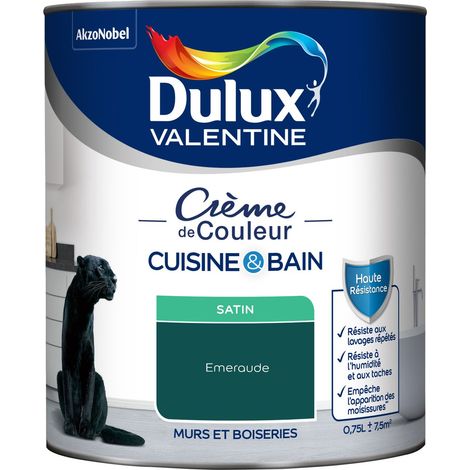 Dulux Valentine Peinture Intérieure Crème de Couleur Cuisine et Salle de bain - Satin Emeraude 0,75 L