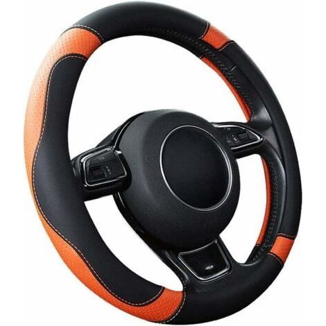 Car Steering Wheel Cover, Universal Microfiber Leather Steering Wheel Covers 37-38cm / 15", Non-slip, Breathable, Durable (Orange)