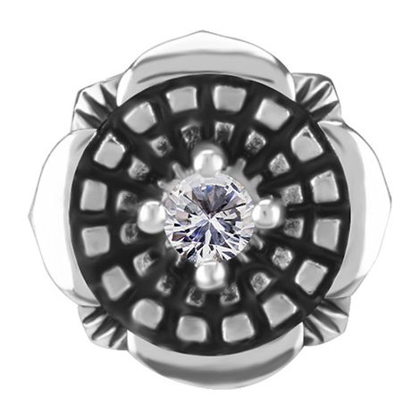 Tapón a presión - flor con circonita blanca - CoCr NF - plata - PI-015 (1/2)