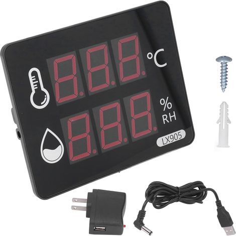Thermomètre Hygromètre Numérique LED, Capteur Température Humidité, Prise US 100-240V, Affichage Digital (1/5)
