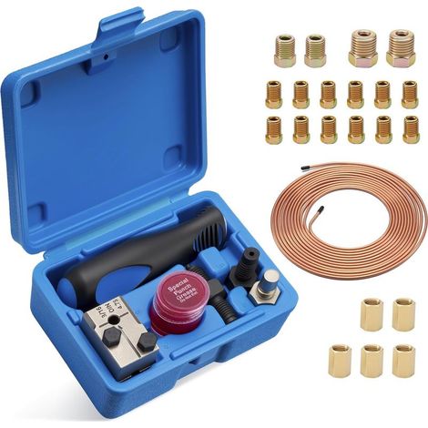 Outil Double Sertissage pour Conduites de Frein DIN, 4,75 mm (3/16"), Kit D'outils Sertir pour Conduites de Frein, 7,62m de Conduite Frein Ø 4,75 mm avec 16 Raccords + 5 Connecteurs (1/5)