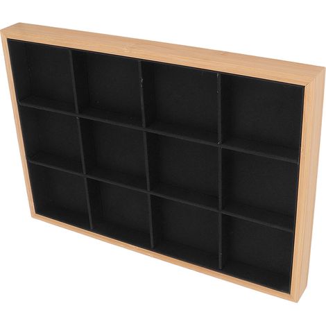 Plateau à bijoux à 12 compartiments, aspect doux et élégant, robuste et léger, tiroir de rangement pour bijoux de chambre, noir (1/5)