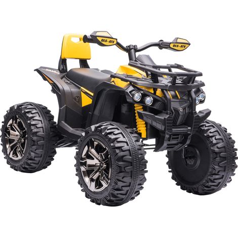 Quad buggy électrique enfant 12V, 8 km/h max. Voiture enfant avec lumières et sons, selle avec dossier, coffre avant métal et plastique PP, couleur jaune et noir. (1/5)