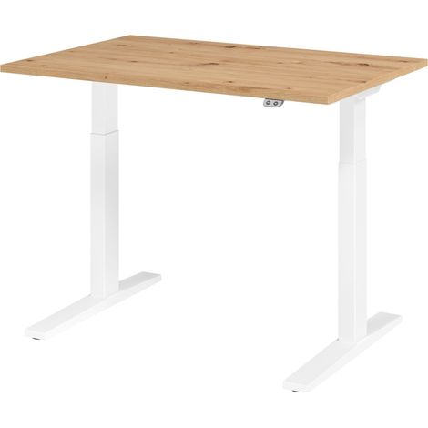 bümö® Schreibtisch "Serie-XMKA" elektrisch höhenverstellbar, Tischplatte 120 x 80 cm in Asteiche, Gestell in weiß