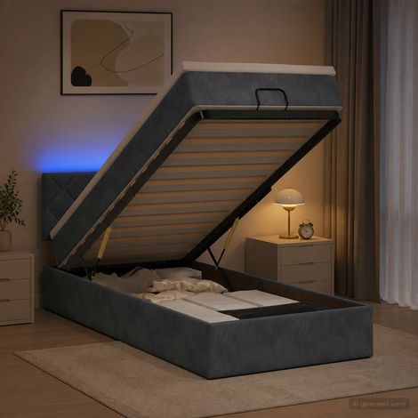 Cama tipo otomana con colchón y LED Gris oscuro 100 x 200 cm (1/5)