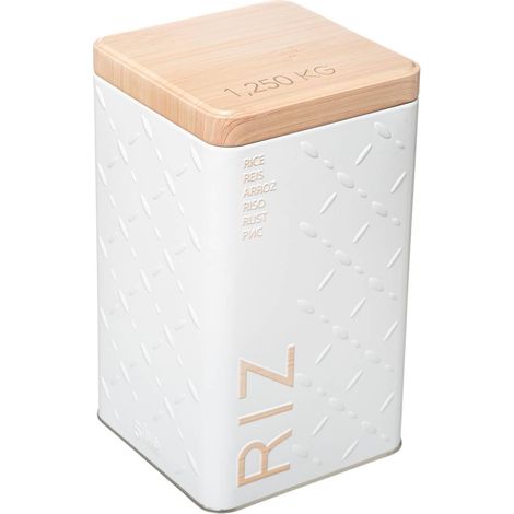 5Five Simply Smart – Boîte à riz en métal scandinave blanc 1,25 kg – Dimensions 10,8 x 10,8 x 18,4 cm – Couvercle hermétique pour conservation