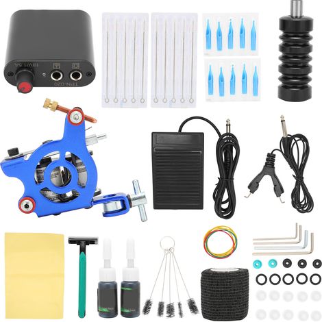 Kit de machine à tatouer à 10 bobines, mini-alimentation noire, ensemble complet pour débutants, prise 90-265VEU (1/5)