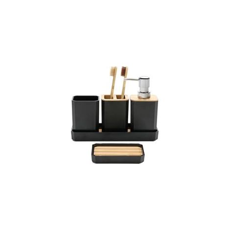 Ensemble d'accessoires de Salle de Bain 5 pièces,Cadeau d'accessoires de Salle de Bain, Distributeur/Porte-Savon, bohème, décoration Moderne (Noir) (1/5)