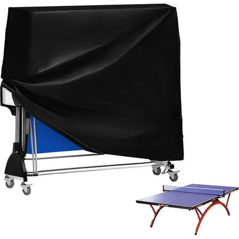 Housse de protection imperméable et anti-poussière pour table de ping-pong avec sac de rangement - Pour l'extérieur et l'intérieur - Noir - 185 x 70 x 165 cm (1/5)