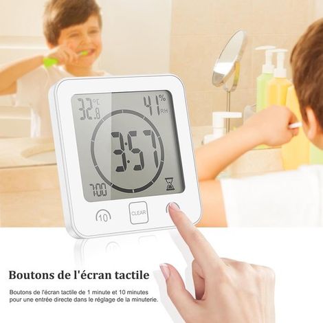 Wecker Badezimmeruhr Wasserdichte Badezimmeruhr Duschuhr Digitaler LCD Duschwecker Duschwanduhr Digitale Luftfeuchtigkeits und Temperaturanzeige (1/5)