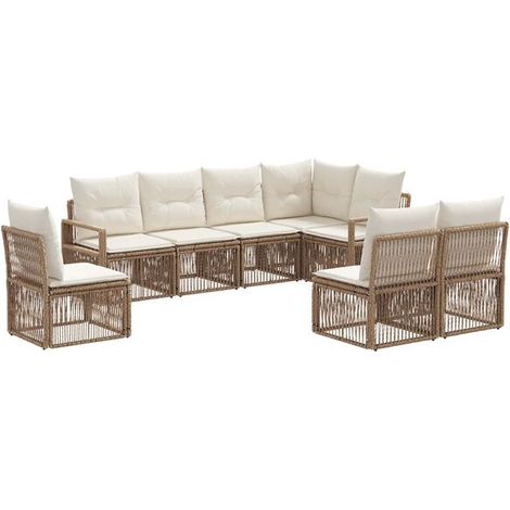 Ensemble de canapé de jardin 8 pièces, rotin beige. (1/5)