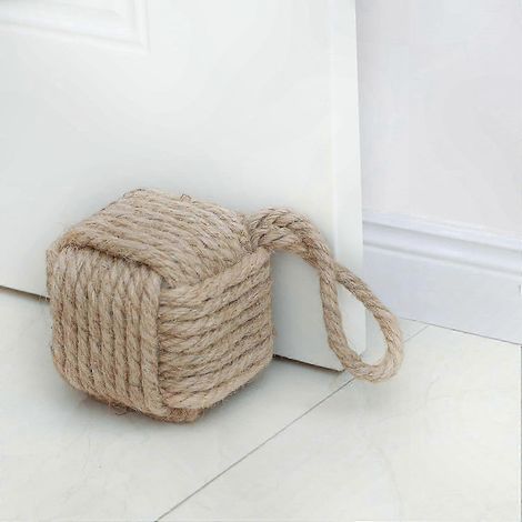 Butée de porte artisanale en corde de jute nouée avec poignée, décoration intérieure, marron (1/5)