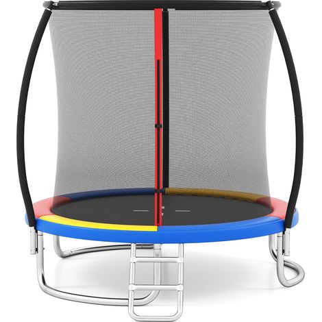 COSTWAY Trampolino Elastico per Bambini e Adulti 244 cm/305 cm/366 cm, Tappeto Elastico da Esterno con Rete di Sicurezza, Scala e Telaio in Acciaio Zincato Antiruggine (Colorato,244 cm) (1/5)