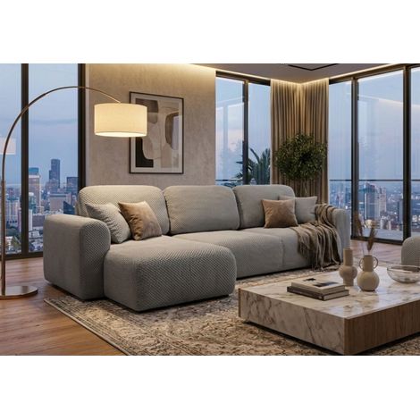 Ecksofa mit Schlaffunktion BRUSK Sofa in Stoff Pop Hellgrau Ottomane Links (1/5)