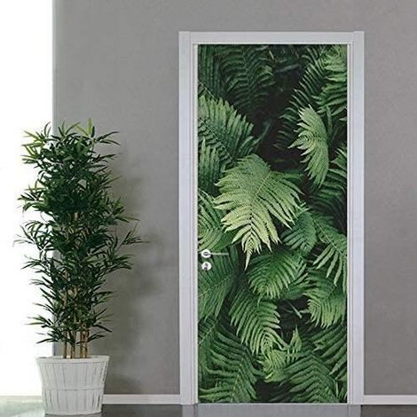3D Plant Leaf Door Sticker, Creative Trompe L'Oeil Wallpaper for Living Room and Bedroom Home Decor
