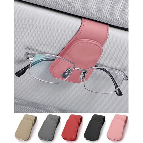 Brillenhalter Auto Sonnenblende Leder Sonnenbrillen Rosa 9.5CM4.5CM (1/5)