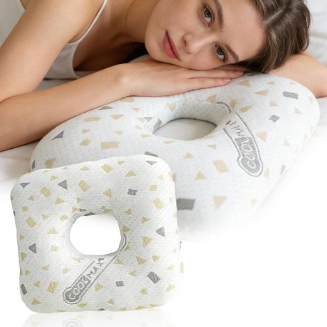 Oreiller avec Trou, Coussin De Piercing avec Trou, Oreiller De Piercing, Dormir sur Côté Réglable, Doux Oreillers Donut pour Les Oreilles Latérales Et Le Soulagement De La Douleur, Gris (1/5)