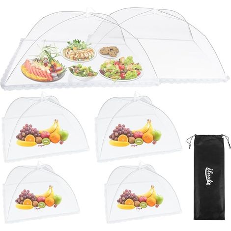 Cloche Alimentaire Pliable Couvertures en Maille Réutilisable Anti Mouche pour Pique-Nique Camping Barbecue Cuisine Familiale Blanc (1/5)