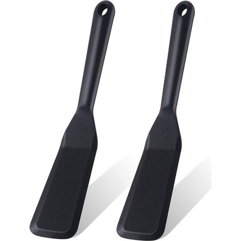 2 spatules fines en silicone résistant à la chaleur, noires, pour omelettes, crêpes, pancakes, pizzas et steaks. (1/5)