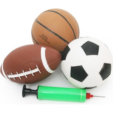 Lot de 3 balles en mousse pour enfants : 1 balle de rugby, 1 balle de football et 1 balle de basket. Des jouets doux et résistants, parfaits pour les petites mains. (1/5)