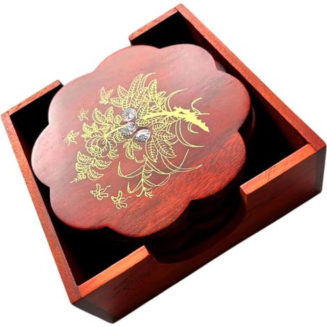 Dessous de Plat en Bois Rouge du Vietnam avec Support, Manique Antidérapante, Ensemble 1 Set, Protection Thermique Cuisine et Table, Design Polyvalent et Gain de Place (1/5)