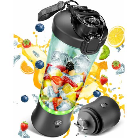 Mixeur portable 20 oz, mini blender personnel pour smoothies et shakes, 240W, rechargeable USB, 6 lames, couvercle de voyage, sans BPA, pour boissons nomades (1/5)
