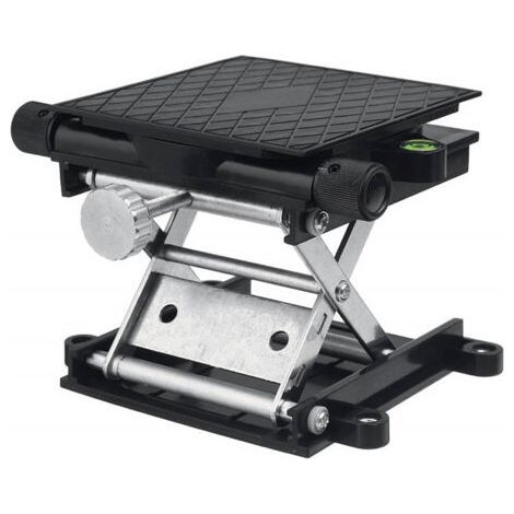 Mesa elevadora de laboratorio de aluminio negro, autonivelante y giratoria, plataforma científica elevable para física, química y biología.