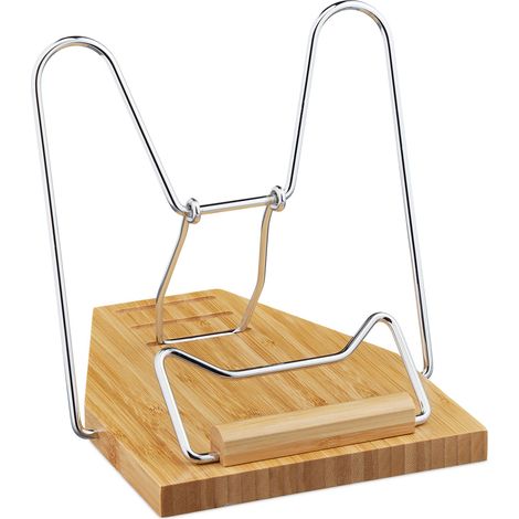 Relaxdays Repose-livre, bambou, 3 niveaux d'inclinaison, pliable, cahier, bouquin & tablette, support recette, nature (1/5)