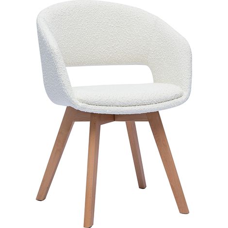 Silla nórdica de borreguillo blanco y madera clara maciza PRISMA