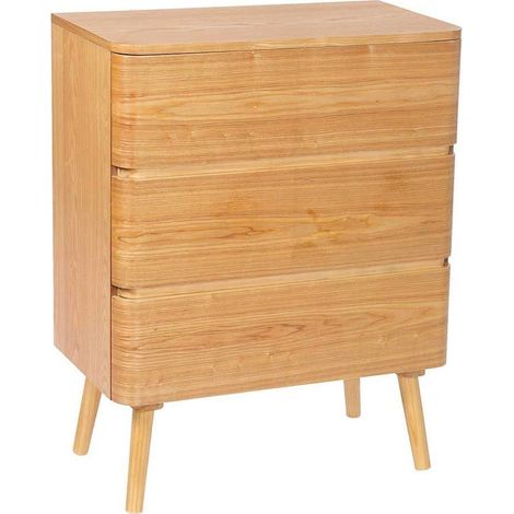 Commode en bois de pin style moderne trois tiroirs marron - bois naturel clair chaleureux (1/5)