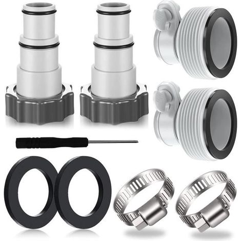 Adaptateur de tuyau de piscine pour Intex 32-38 mm - AQSACOKIYA - Lot de 9 adaptateurs de piscine A - Gris (1/4)