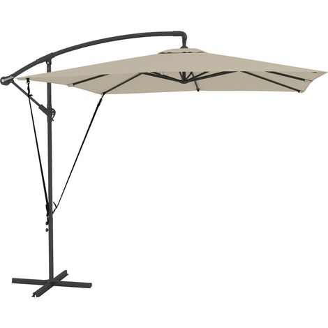 Parasol déporté - Outsunny - 2,5 x 2,5 m - Toile ajustable - 8 baleines - base en croix et manivelle - Housse de Protection - kaki
