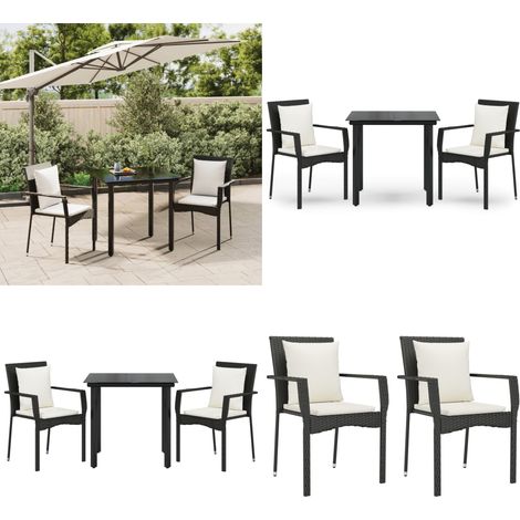 Ensemble à manger de jardin avec coussins 3 pcs Noir - Chaise de jardin - Table de jardin (1/5)