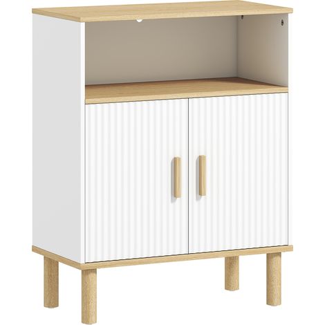 Mobile Bagno Autoportante Canettato 60x29,5x76,5 cm con Ripiano Regolabile Bianco e Legno di Pino Naturale (1/5)