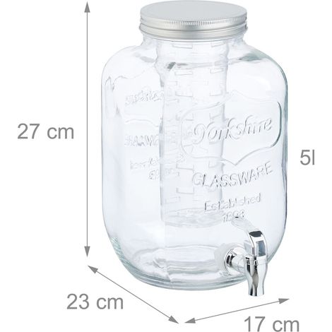 Dispensador de bebidas con compartimento para frutas y cubitos de hielo 27 x 17 x 23 cm estilo retro de vidrio transparente 130015657 (1/5)