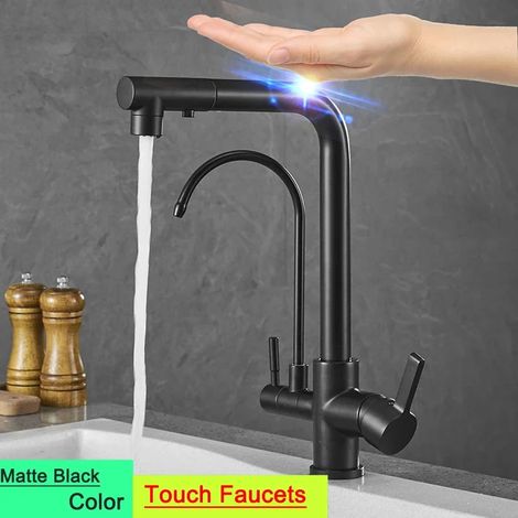 (9146--touch-black-G1/2) Nouveau robinet de cuisine tactile avec filtre, mitigeur eau chaude/froide extractible et capteur d'eau pure. (1/5)