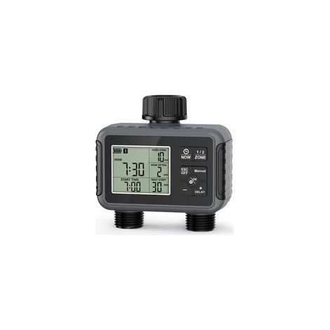 Bewässerungscomputer mit 2 Ausgängen, Gartenbewässerungsuhr mit Regenverzögerung/automatischem und manuellem Modus, wasserdicht nach IPX5/großes LCD-Display, Bewässerungssteuerung (1/4)